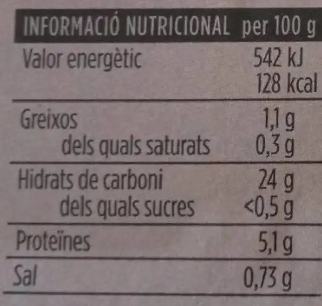 Llenties cuites nutrition facts table