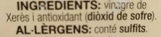 Vinagre de Xerès ingredients label