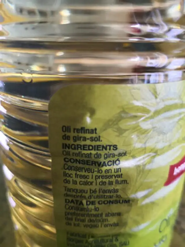 Oli Refinat de Gira-Sol ingredients label