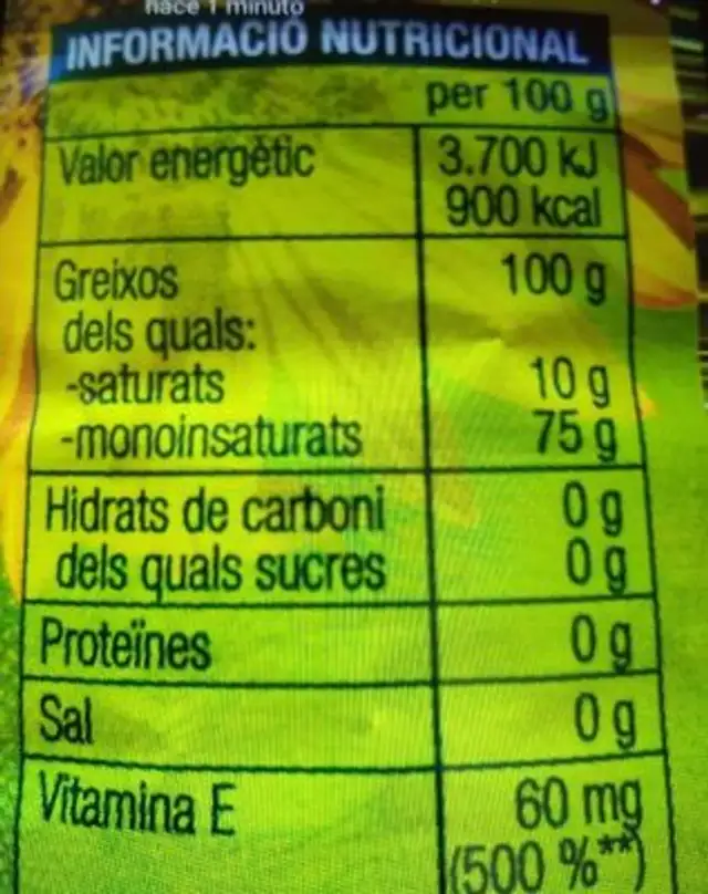 Oli Refinat de Gira-Sol nutrition facts table