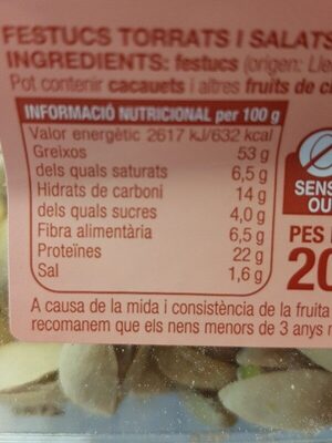 Festuc amb Closca ingredients label