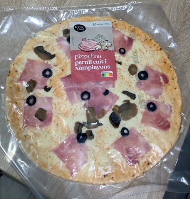 Pizza fina pernil cuit i xampinyons