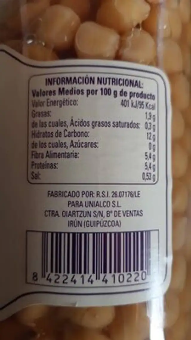 Garbanzo castellano nutrition facts table