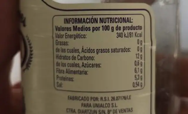 Alubias riñón nutrition facts table