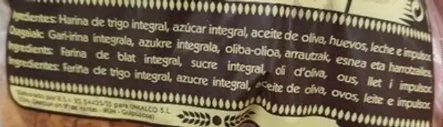 Mojicones integrales ingredients label