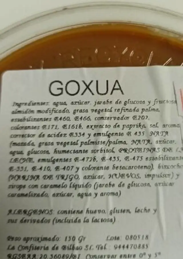 Goxua nutrition facts table
