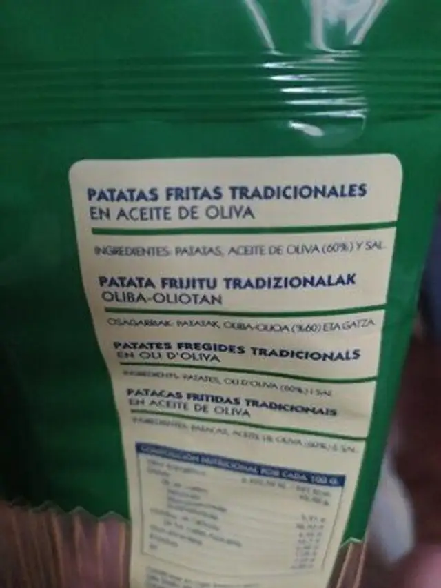 Patatas fritas ingredients label