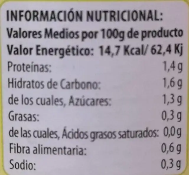 Espárragos verdes trigueros primera nutrition facts table