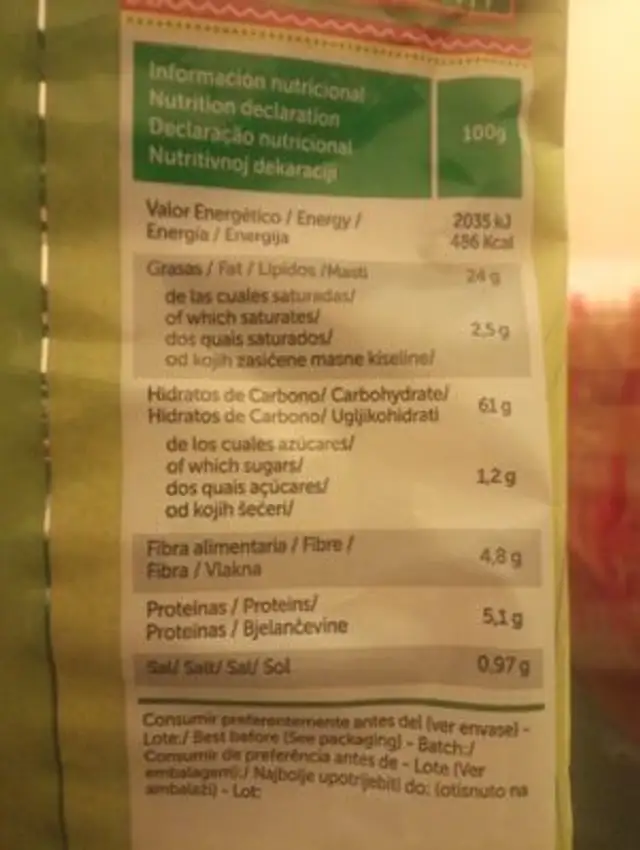Nachos Sabor Natural nutrition facts table