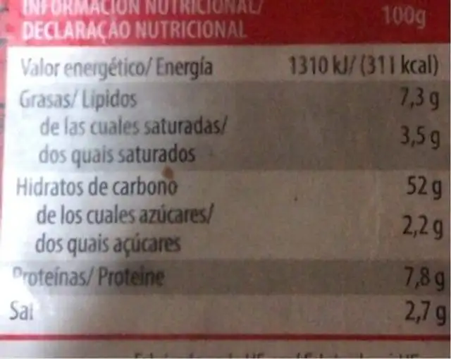 Tortillas de trigo nutrition facts table