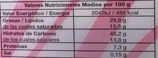 Sablé de mantequilla nutrition facts table