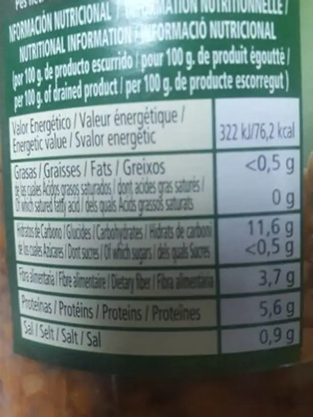 Lentilles cuites nutrition facts table