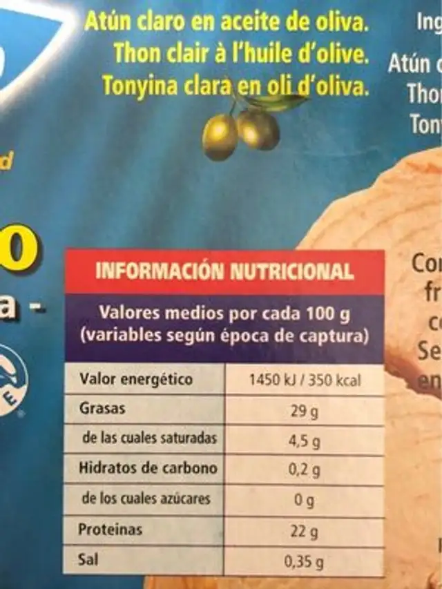 Atun claro nutrition facts table