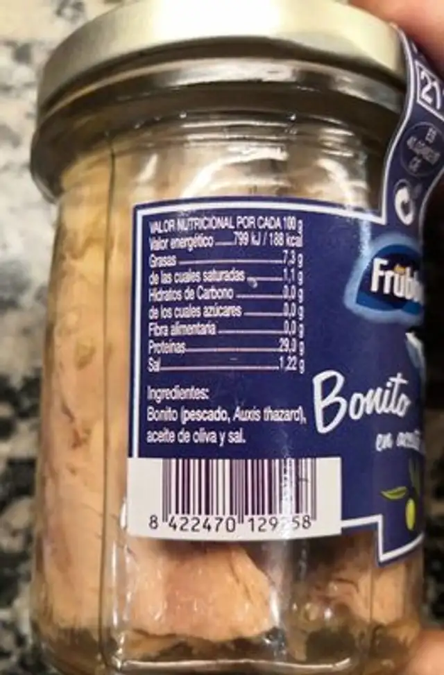 Bonito en aceite de oliva nutrition facts table