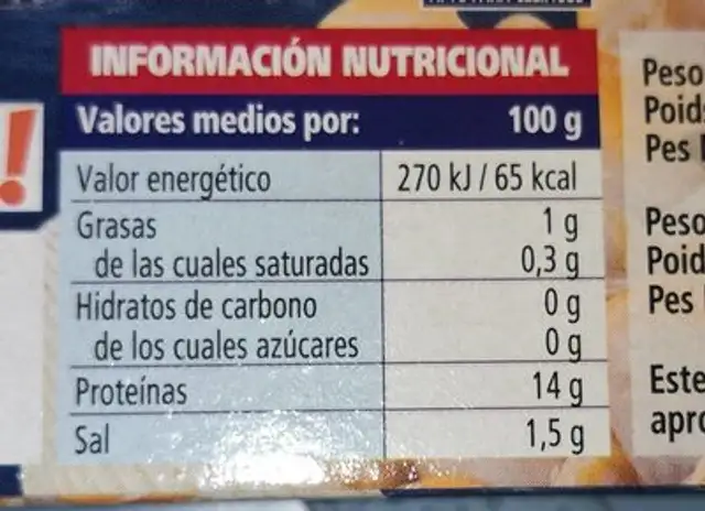 Berberechos al natural nutrition facts table