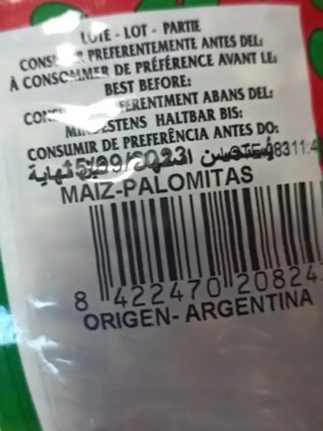 Pop-corn ingredients label