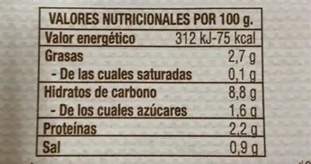 Garbanzo cocinado con verdura nutrition facts table