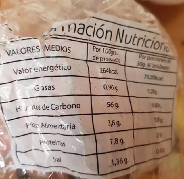 Colines Artesanos Mariher nutrition facts table