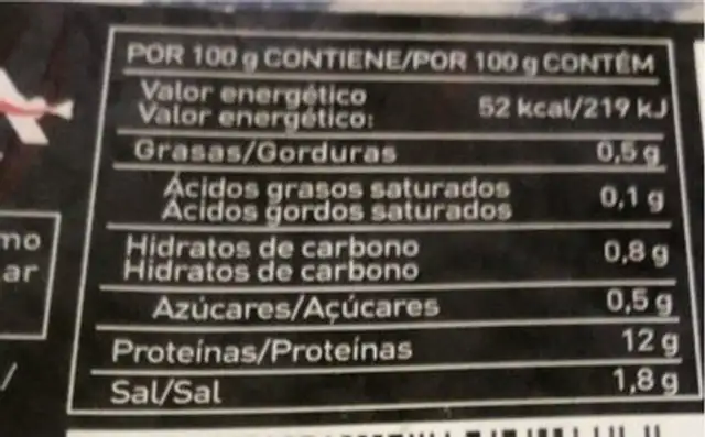 bacalao al unto de sal nutrition facts table