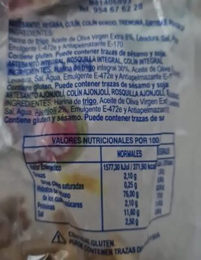 picos artesanos nutrition facts table
