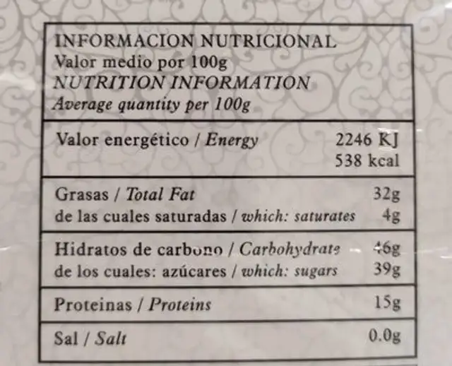 Turrón blando de cacahuete nutrition facts table