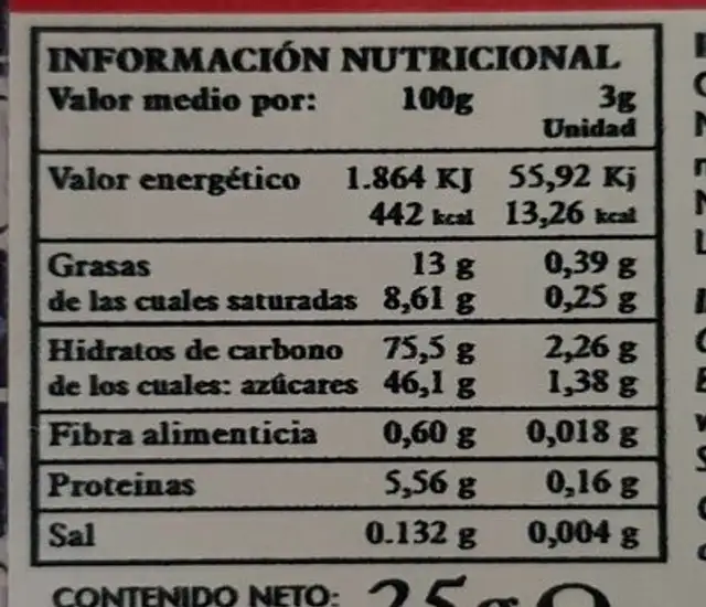 Caramel au chocolat nutrition facts table