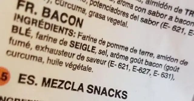 Snacks max ingredients label