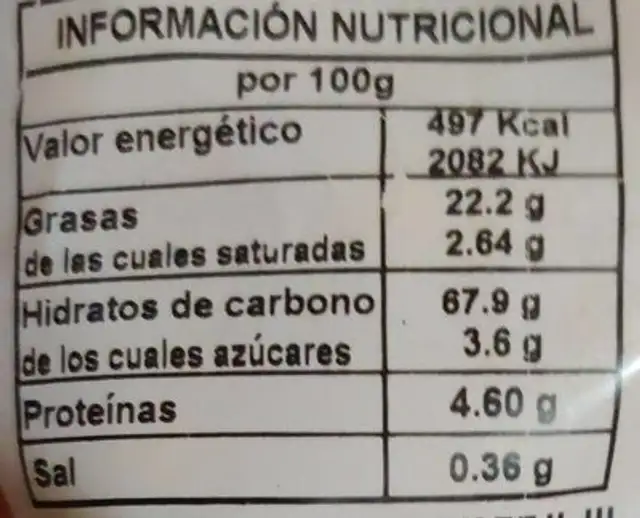 Marjo nutrition facts table