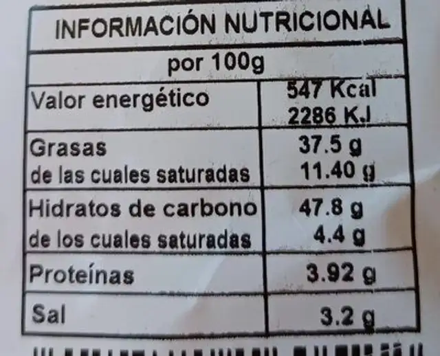 Conosarjo nutrition facts table