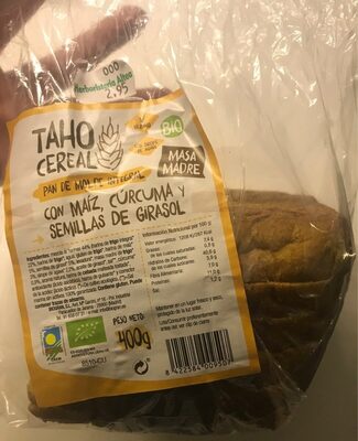 Pan de molde integral con maíz, cúrcuma y semillas dd girasol front packaging