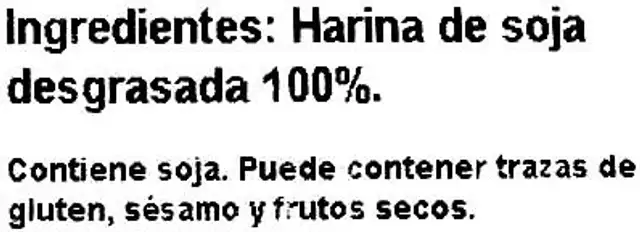 Soja Texturizada Gruesa ingredients label