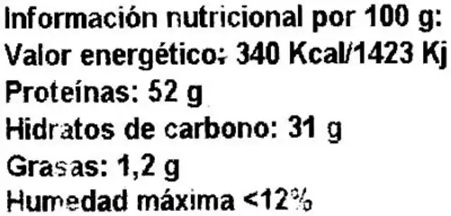 Soja Texturizada Gruesa nutrition facts table