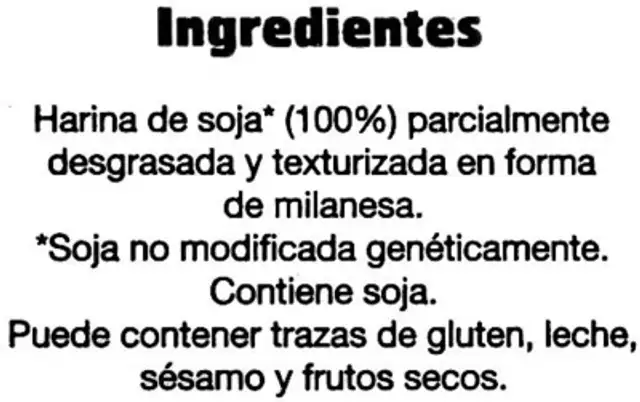 Milanesas de Soja ingredients label