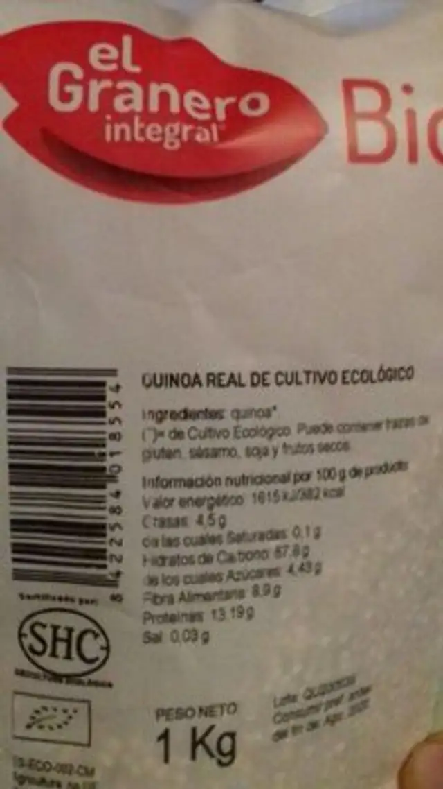 Quinoa Ecológica 1 KG. nutrition facts table