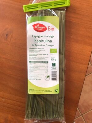 Espaguetis al alga espirulina de agricultura ecológica front packaging