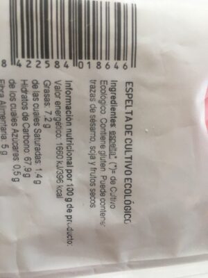 Espelta ingredients label