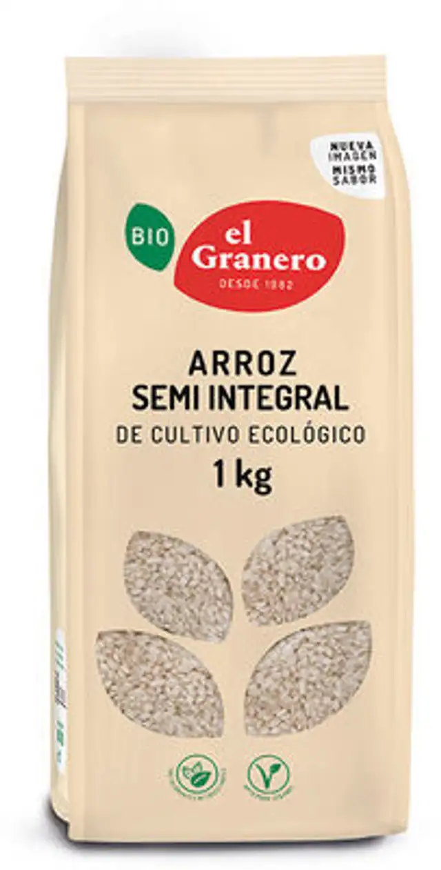 Arroz semi integral de cultivo ecológico front packaging