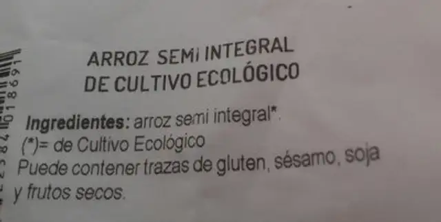 Arroz semi integral de cultivo ecológico ingredients label
