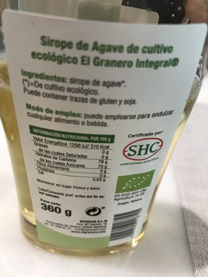 Granero Integral Agave Syrup Bio ingredients label