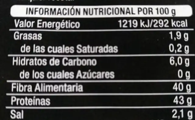 Algae Nori en laminas nutrition facts table