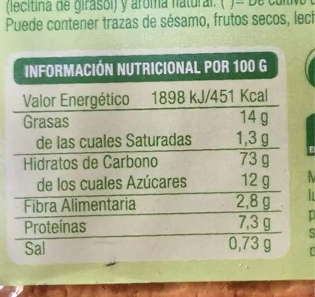 Galletas maltitas nutrition facts table