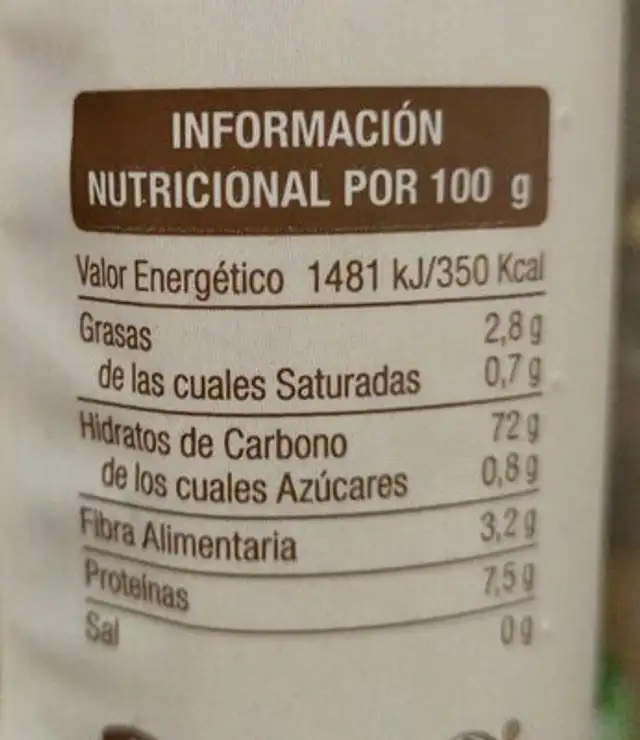 Bio espagueti de arroz integral ecológico y sin gluten nutrition facts table