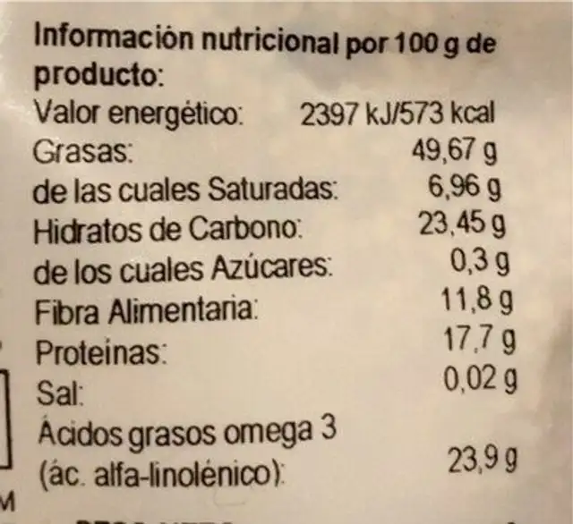 Semillas de sésamo tostado nutrition facts table