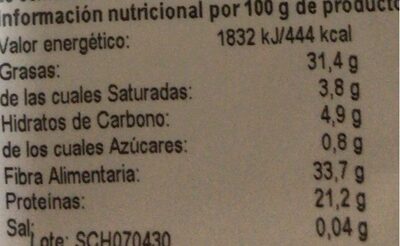 Semillas de chía nutrition facts table