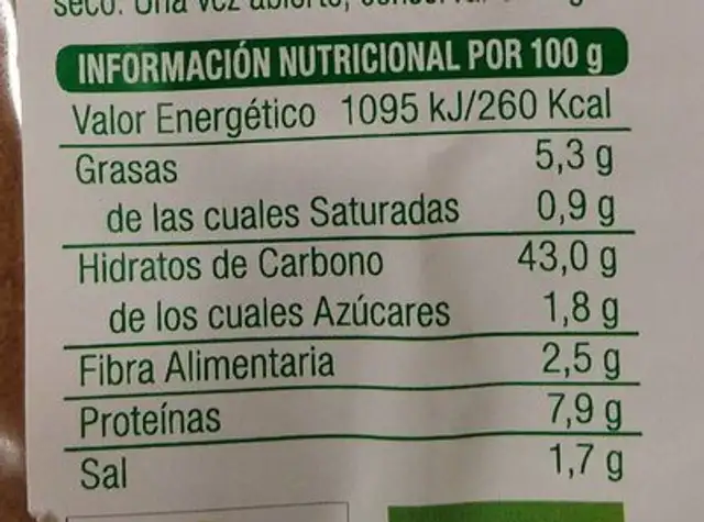 Baguette con trigo sarraceno nutrition facts table