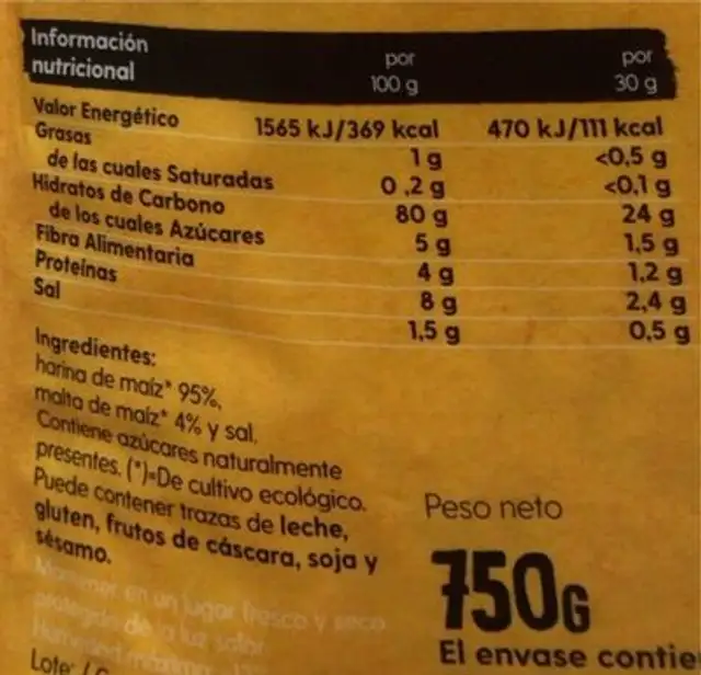 Copos de maiz tostado nutrition facts table