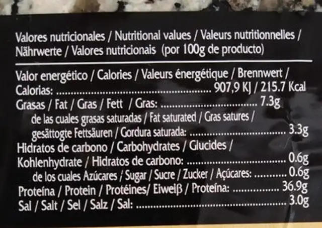 Caña Lomo Raza Duroc - KG - nutrition facts table
