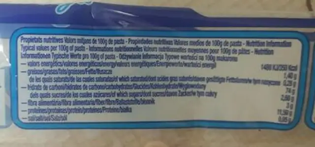Espaguetis nutrition facts table