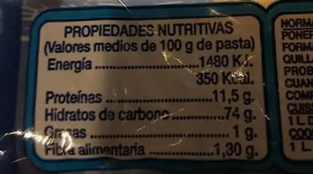 Pasta de semola nutrition facts table