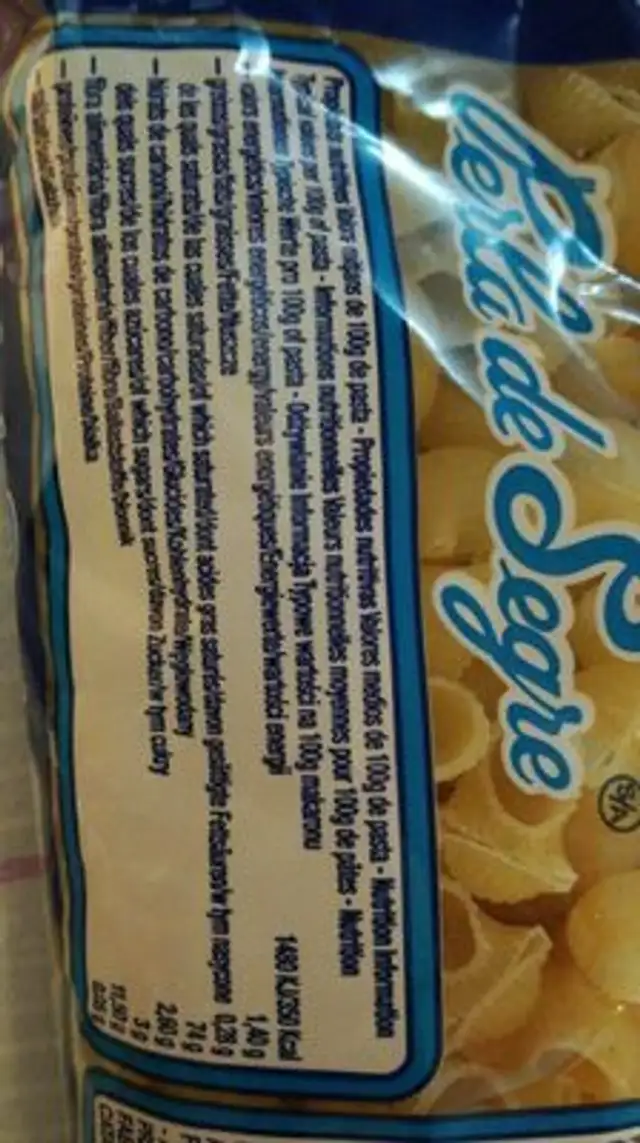 Galets nutrition facts table
